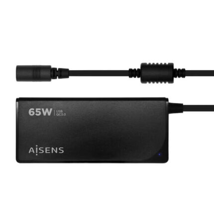 Aisens Caricabatterie automatico universale multitensione da 65 W per laptop con 9 connettori + USB-A QC.3.0 - Colore nero