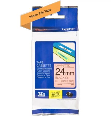 Brother TZeB51 Nastro laminato fluorescente originale per etichette - Testo nero su sfondo bianco - Larghezza 24 mm x 5 metri