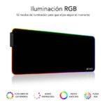 Tappetino LED RGB extra large Subblim 800x300x4mm - Ampio spazio per mouse e tastiera - 9 colori e 3 effetti di illuminazione - Bordi cuciti resistenti - Resistente all'acqua - Base antiscivolo in gomma - Colore nero - immagine 3