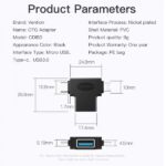 Adattatore USB 3.0 Vention da USB-C maschio a MicroUSB maschio - Colore nero - immagine 5