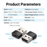 Vention Adattatore USB 2.0 da USB-C maschio a USB femmina - Colore nero - immagine 5