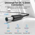 Cavo di alimentazione Vention USB-A maschio a DC 5,5 mm - 0,5 m - Colore nero - immagine 5