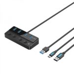 Vention HUB 4 in 1 USB 3.0 a 4xUSB/USB-C PD Include cavo di ricarica USB maschio - USB-C - Colore nero - immagine 2