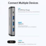 Vention Docking Station 5 in 1 USB-C a HDMI 4K/3xUSB3.0/PD100W - 0,15 m - Colore grigio - immagine 5