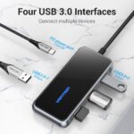 Vention HUB 5 in 1 da USB-C a USB3.0*4/PD - 0,15 m - Colore grigio pianoforte - immagine 4