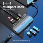 Vention Docking Station 8 in 1 USB-C a HDMI 4K/3xUSB 3.0/Lettore SD/MicroSD/RJ45/PD 100W - 0,15 m - Colore grigio - immagine 3