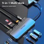 Vention Docking Station 9 in 1 USB-C a HDMI 4K/2xUSB3.0/USB-C Gen1/RJ45/Lettore TF/SD/Jack Audio/PD100W - 0,15 m - Colore grigio - immagine 3