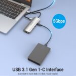 Vention Docking Station 9 in 1 USB-C a HDMI 4K/2xUSB3.0/USB-C Gen1/RJ45/Lettore TF/SD/Jack Audio/PD100W - 0,15 m - Colore grigio - immagine 4