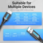 Cavo USB 3.0 maschio a MicroUSB maschio Vention - 2A - 10W - 5Gbps - 3m - Colore nero - immagine 5