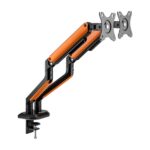 Aisens Supporto da tavolo professionale per gaming RGB - Girevole e inclinabile - Acciaio ad alta resistenza - Illuminazione ambientale - Compatibile con Vesa - Carico massimo 9 kg - Sistema passacavi - Colore nero/arancione - immagine 2