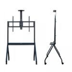Tooq iStar Supporto da pavimento con ruote per schermi da 55-100" - Vassoio inferiore multiuso e vassoio superiore regolabile per webcam - Ruote con sistema di bloccaggio - Peso massimo 120 kg - VESA massimo 900x600 - Colore nero - immagine 2