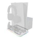 Mars Gaming MPS5-B2 Supporto multifunzione per PS5 - Doppia ricarica - Raffreddamento silenzioso - Illuminazione RGB - Supporto per cuffie - Organizer per 15 giochi - Colore bianco - immagine 2