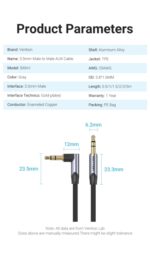 Cavo ausiliario stereo Vention - Angolo di 90° - Placcato in oro - Conduttore in rame smaltato - Rivestimento in lega di alluminio - Colore grigio - immagine 5