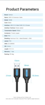 Vention CableTech Pro Estensore USB 3.0 - Alta velocità di trasferimento - Conduttore in rame - Connessione sicura e stabile - Colore nero - immagine 5