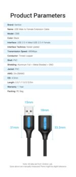 Vention CableTech USB 2.0 Extender - Connettore da maschio a femmina - 50 cm - Alta compatibilità - Colore nero - immagine 5
