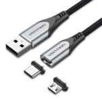 Vention CQMHD Cavo USB-A 2.0 a Micro-B e USB-C magnetico - Connettori intercambiabili - Trasferimento 480 Mb/s - Colore grigio - immagine 2