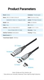 Vention CQMHD Cavo USB-A 2.0 a Micro-B e USB-C magnetico - Connettori intercambiabili - Trasferimento 480 Mb/s - Colore grigio - immagine 5