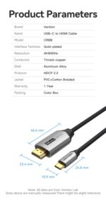 Cavo Vention da USB-C a HDMI 4K - Alta risoluzione 4K@60Hz - Plug & Play - Connettori placcati in oro - Colore nero - immagine 5