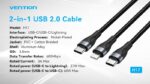 Cavo di ricarica Vention da USB-C a USB-C e Lightning - 480Mbps - Alluminio/PVC - 3A/27W/60W - Colore nero - immagine 3