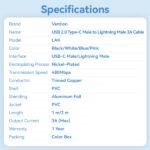 Cavo Vention da USB-C a Lightning - Connettore nichelato - Potenza 27 W - Corrente 3 A - 1 m - Colore blu - immagine 5