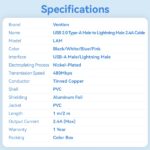 Cavo USB 2.0 Lightning Vention - Trasmissione 480 Mbps - Uscita 2,4 A - Conduttore in rame laminato - 1 m - Colore nero - immagine 5