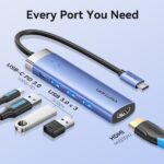 Vention T6E Hub USB-C 5 in 1 - Trasferimento 5 Gbps - Schermo 4K - Ricarica rapida 100W - Colore blu - immagine 3