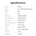 Vention T6E Hub USB-C 5 in 1 - Trasferimento 5 Gbps - Schermo 4K - Ricarica rapida 100W - Colore blu - immagine 5