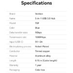 Hub USB 3.0 5 in 1 Vention - Trasferimento 5 Gbps - Porta Gigabit Ethernet - Ampia compatibilità - Controllo termico efficiente - Colore blu - immagine 5