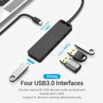 Hub USB C Vention a 4 porte - Alta velocità 5 Gbps - Compatibile OTG - Ampia compatibilità - Colore nero - immagine 3