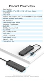 Hub USB C Vention a 4 porte - Alta velocità 5 Gbps - Compatibile OTG - Ampia compatibilità - Colore nero - immagine 5