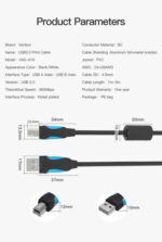 Cavo USB 2.0 Vention per stampanti - Trasmissione 480 Mbps - Rivestimento in alluminio e treccia metallica - Involucro in PVC - AWG 24+28 - Colore nero - immagine 5