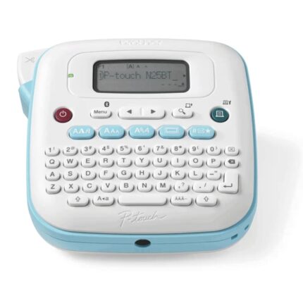 15 cornici e 250 simboli - Larghezza nastro 12 mm - Taglio nastro manuale - Tastiera QWERTY - Colore blu/bianco