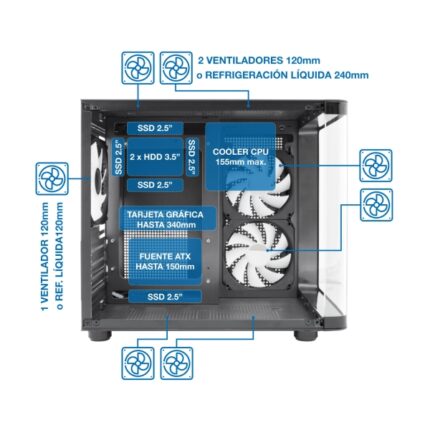 Mini-ITX - Frontale e laterale in vetro temperato - Dimensioni HDD 2