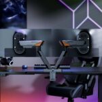 Aisens Supporto da tavolo RGB Gaming con contrappeso girevole e inclinabile per monitor/TV 16 kg - 3 perni - 2 bracci - 17"-38" - Colore nero - immagine 5