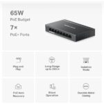 Mercusys Switch 8 porte Gigabit RJ45 10/100/1000Mbps - 7 porte PoE - Design compatto - Plug & Play - Involucro in metallo - immagine 4
