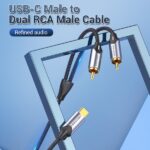 Cavo Vention USB-C a 2xRCA maschio - 2 m - intrecciato - colore grigio - immagine 3
