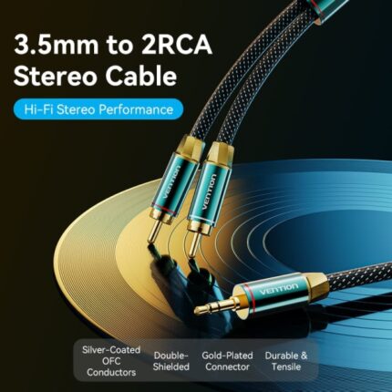 5 a 2xRCA maschio - 1 m - intrecciato - Colore verde