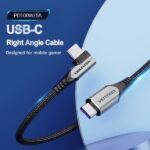 Cavo Vention da USB-C 2.0 a USB-C 2.0 5A 100W - 1 m - intrecciato - angolato - colore grigio - immagine 2