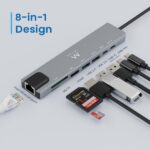 Ewent USB-C Dock 8 in 1 - HDMI 4K - PD 87W - USB-C - 2xUSB-A - LAN - Lettore di schede - Colore argento - immagine 3