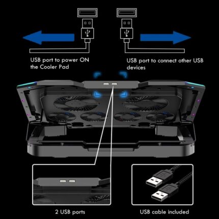 6" - 6 ventole silenziose - 6 velocità - LED RGB - Colore nero