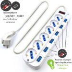 Ewent Ciabatta elettrica - 6 prese - Versione Schuko - 16A con interruttore On/Off su ogni porta - Protezione contro le sovratensioni - Cavo da 3 m. - Colore bianco - immagine 4