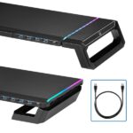 Ewent EW1268 Supporto estensibile per monitor RGB - Pieghevole con cassetto e supporto per smartphone - HUB USB 3.0 a 4 porte - Colore nero - immagine 3