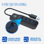 Ewent EW1138 Hub 4 porte USB 3.2 - Lunghezza cavo 15 cm - Velocità di trasferimento max 5Gps - Colore nero - immagine 2
