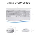 Subblim Dual Office Prowave White Pack con tastiera ergonomica + mouse 3200 dpi wireless Bluetooth 5.3 e ricevitore USB - Batteria ricaricabile - Colore bianco - immagine 3