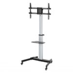 Ewent EW1583 Supporto da pavimento per TV da 37 a 86" - Vassoio multiuso - Peso max. 50 kg - Altezza, inclinazione e rotazione regolabili - Ruote - Colore grigio - immagine 3