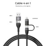 Subblim Cable Top 4 in 1 - USB-A USB-C Lightning - 60W - Nylon intrecciato - Ricarica rapida - 1 metro - immagine 3