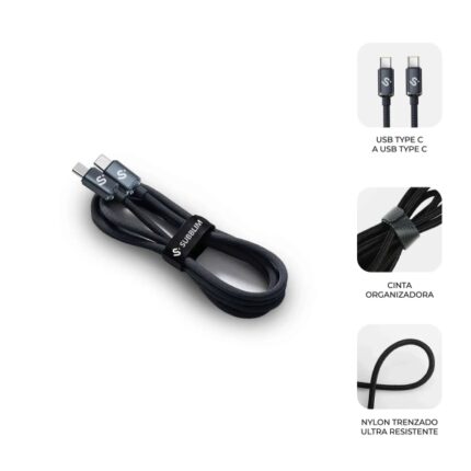 Cavo Subblim Optimus USB-C - 60 W - Nylon intrecciato - 480 Mbps - 2 metri - Colore nero