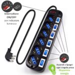 Ewent Presa multipla con 6 prese tipo L/F (Schuko) da 10/16A - Interruttore On/Off generale e individuale - Protezione contro le sovratensioni - Protezione bambini - Spina italiana piatta ad angolo - Cavo da 1,5 m - Colore nero - immagine 3