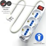 Ewent Ciabatta con 9 prese - 6 prese L + 3 prese L/F (Schuko) - Interruttore On/Off - Protezione contro le sovratensioni - Spina italiana piatta ad angolo - Protezione bambini - Cavo da 1,5 m - Colore bianco - immagine 3