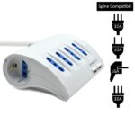 Ewent Ciabatta con 6 prese - 4 prese L + 2 prese L/F (Schuko) - 2x USB-A - Protezione bambini - Spina italiana piatta ad angolo - Protezione da sovratensioni - Cavo da 1,5 m - Colore bianco - immagine 3